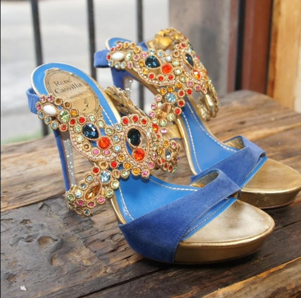 Sandalias de Lujo René Caovilla Azules con Cristales | Tacón Alto - Nina BAZART