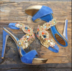 Sandalias de Lujo René Caovilla Azules con Cristales | Tacón Alto - Nina BAZART