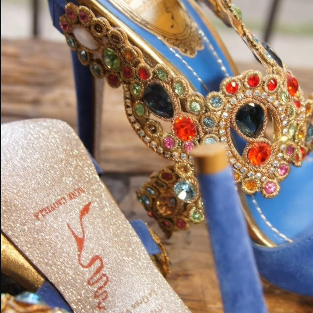 Sandalias de Lujo René Caovilla Azules con Cristales | Tacón Alto - Nina BAZART