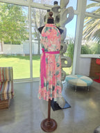 Vestido Adrianna Papell Floral Rosa con Cinturón | Nuevo con Etiqueta | Talla S - Nina BAZART