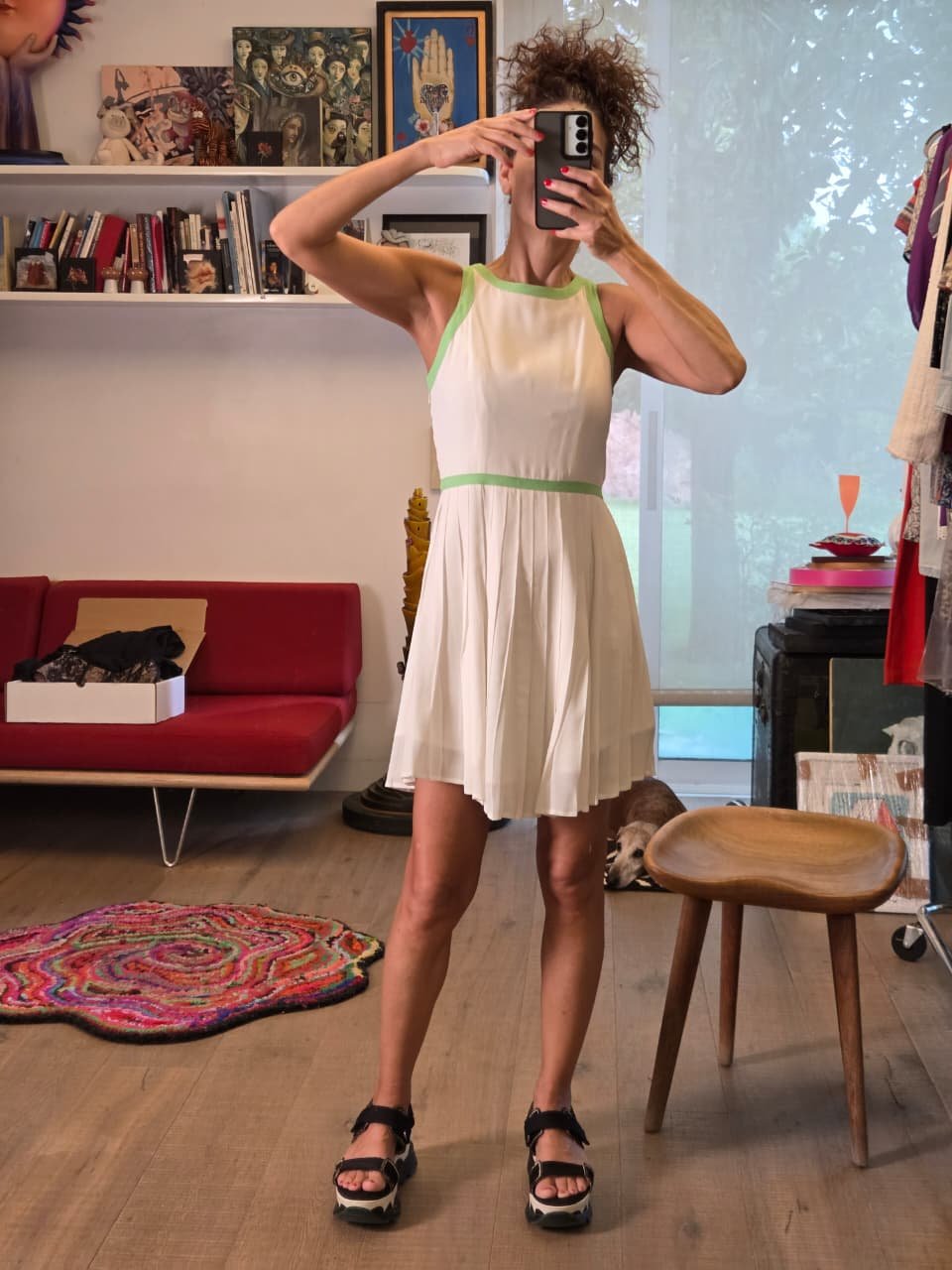 Vestido TALULAH Petite marfil con vivos verdes - Nina BAZART