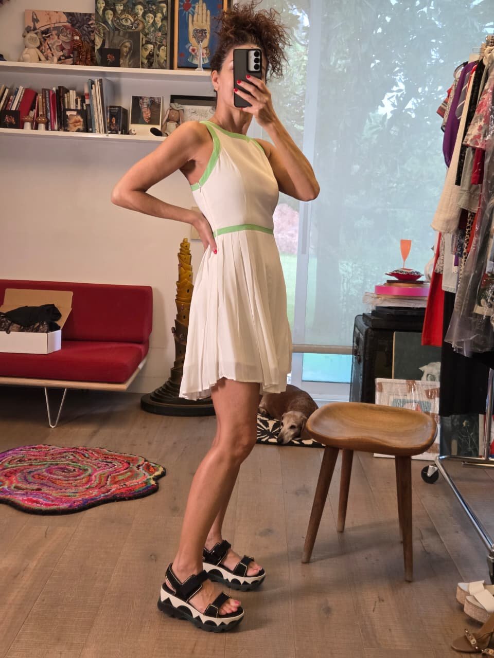 Vestido TALULAH Petite marfil con vivos verdes - Nina BAZART