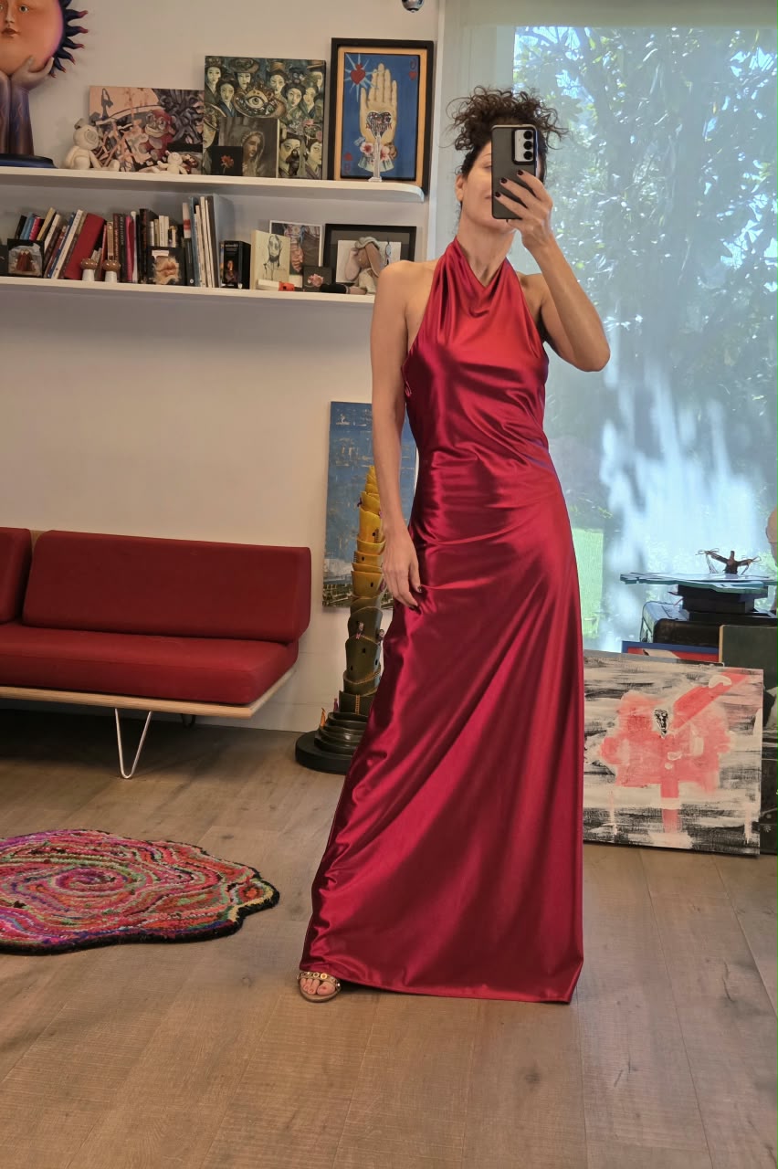 Vestido Largo Satinado Philosophy Jr. Rojo Cereza