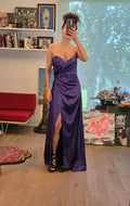 Vestido de Noche Morado Philosophy Jr. Strapless con Abertura