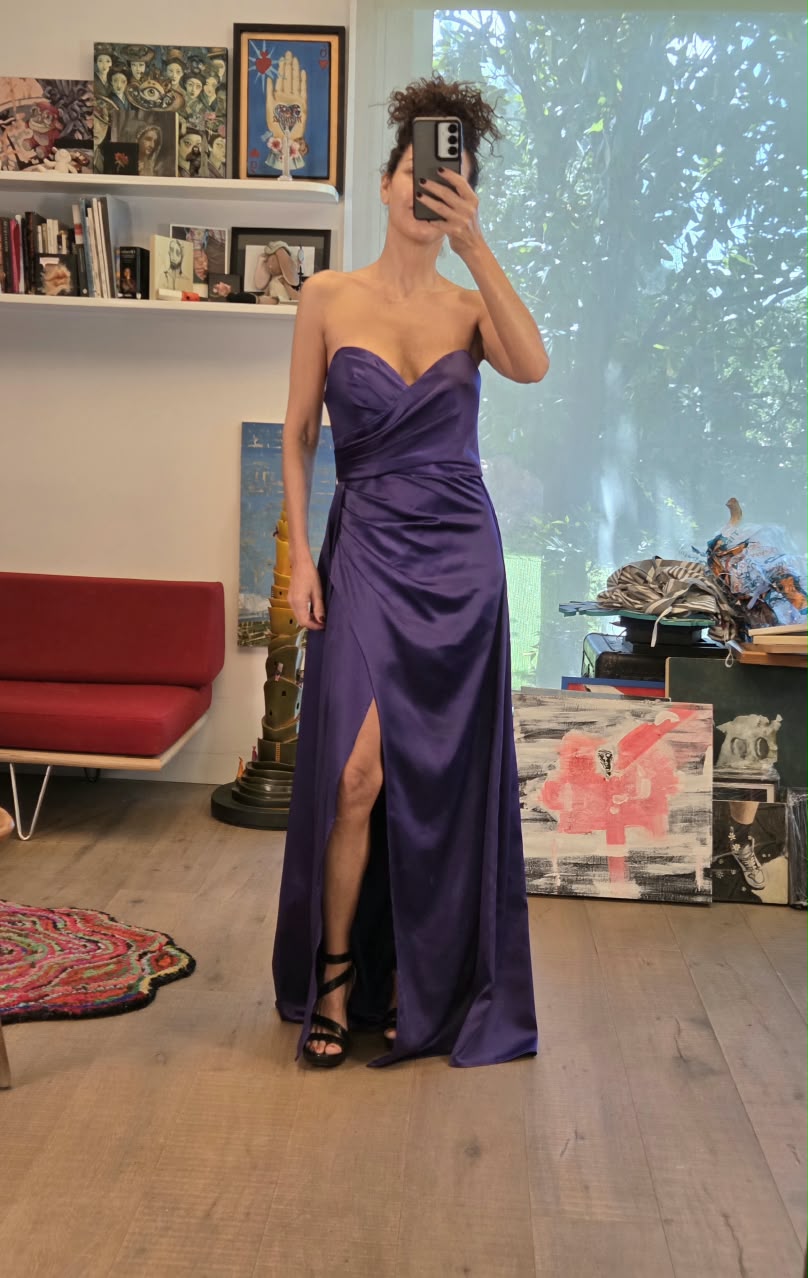 Vestido de Noche Morado Philosophy Jr. Strapless con Abertura