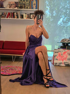 Vestido de Noche Morado Philosophy Jr. Strapless con Abertura
