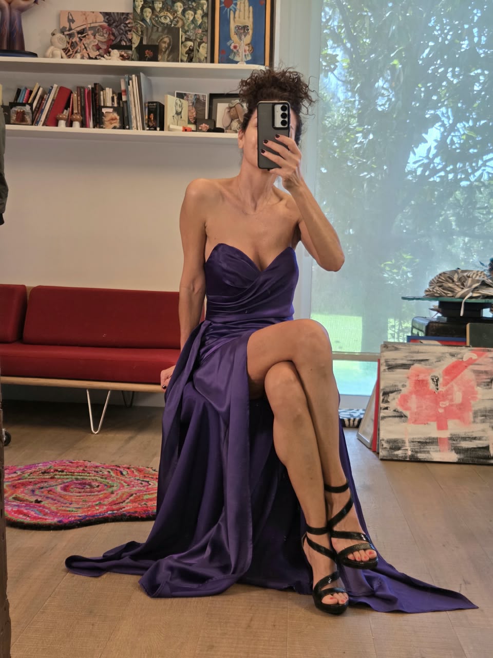 Vestido de Noche Morado Philosophy Jr. Strapless con Abertura