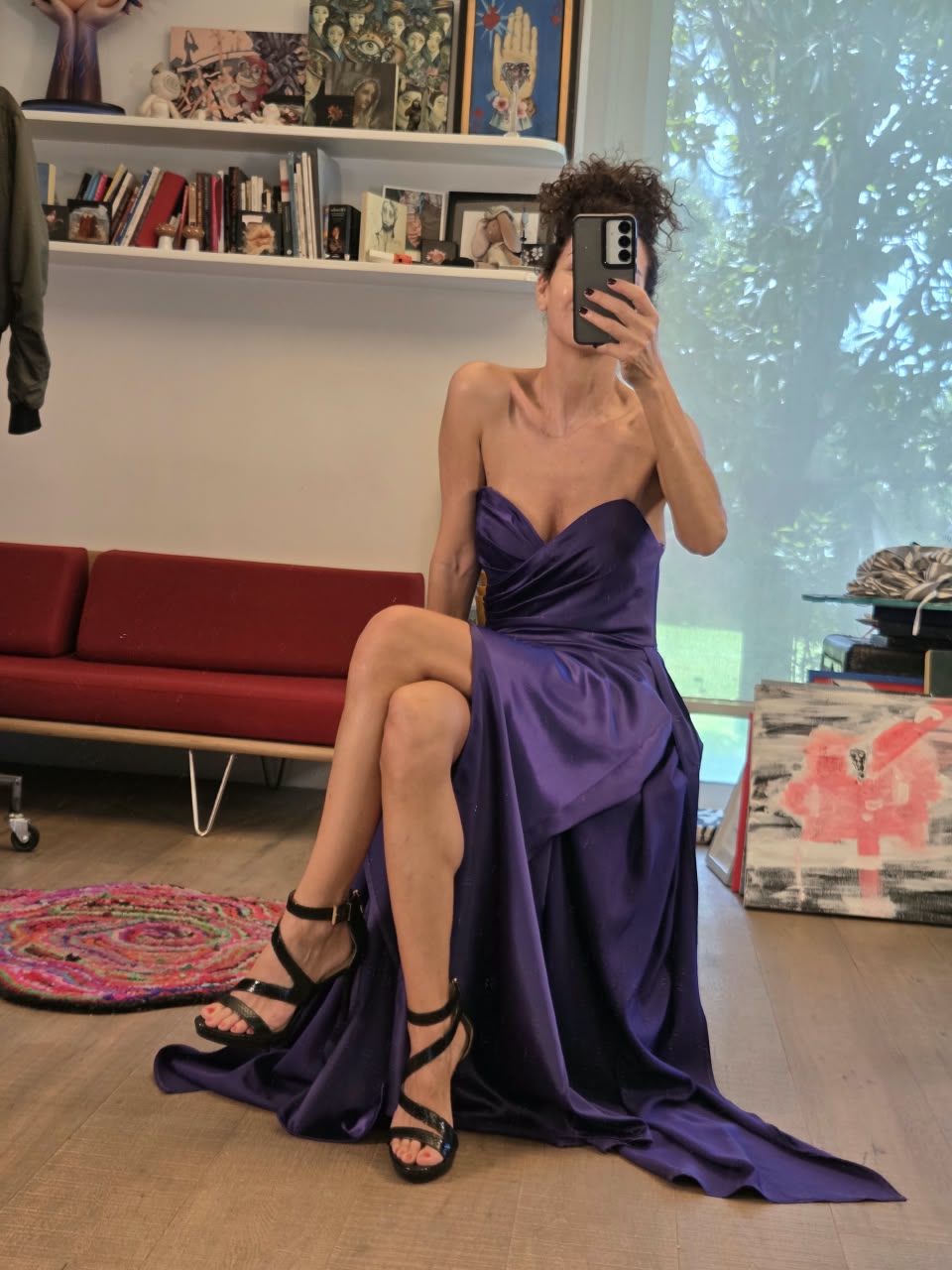 Vestido de Noche Morado Philosophy Jr. Strapless con Abertura