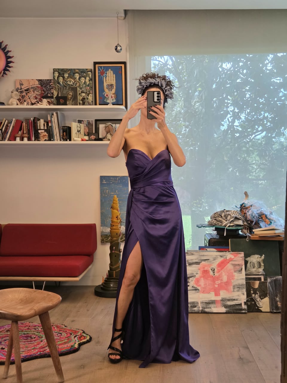 Vestido de Noche Morado Philosophy Jr. Strapless con Abertura
