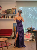 Vestido de Noche Morado Philosophy Jr. Strapless con Abertura