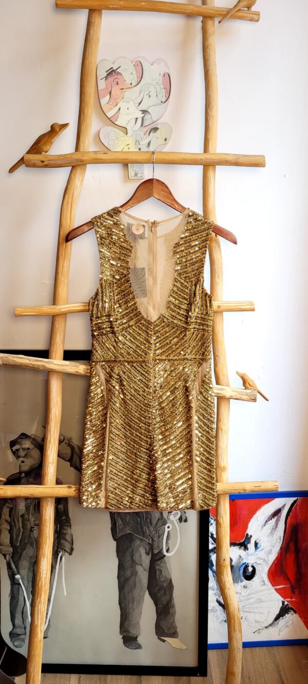 Vestido de lentejuela y chaquiras color dorado