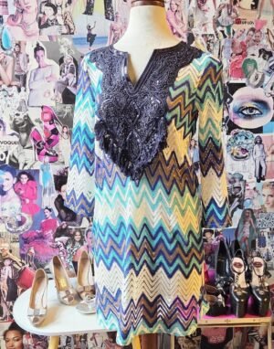 Vestido tipo túnica con patrón de zigzag color azul