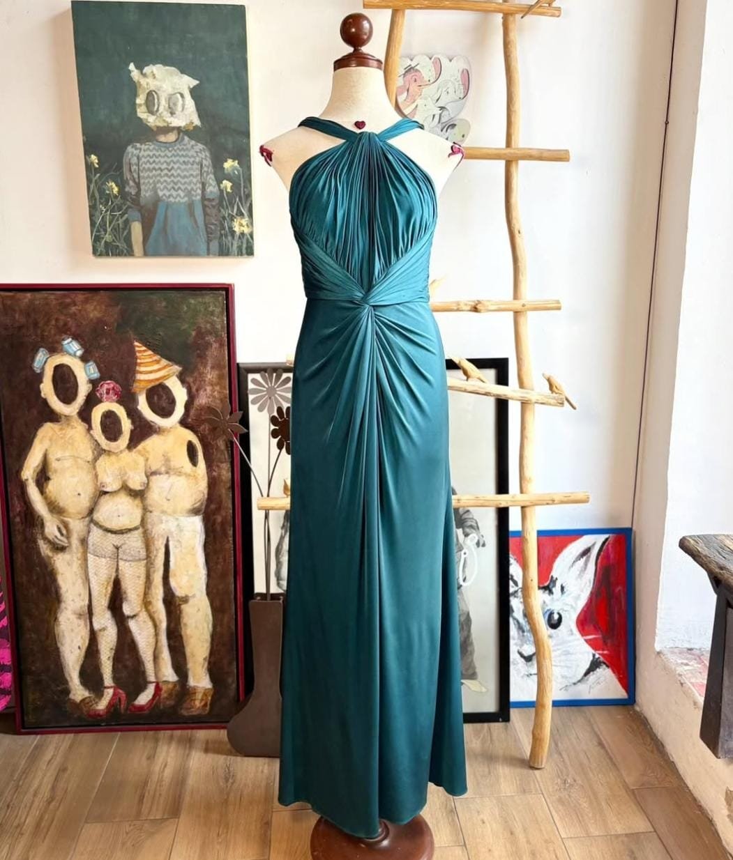 Vestido de Noche TADASHI Azul Petróleo | Elegancia Drapeada - Imagen 4