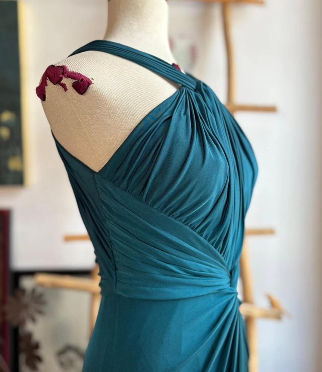Vestido de Noche TADASHI Azul Petróleo | Elegancia Drapeada - Imagen 6