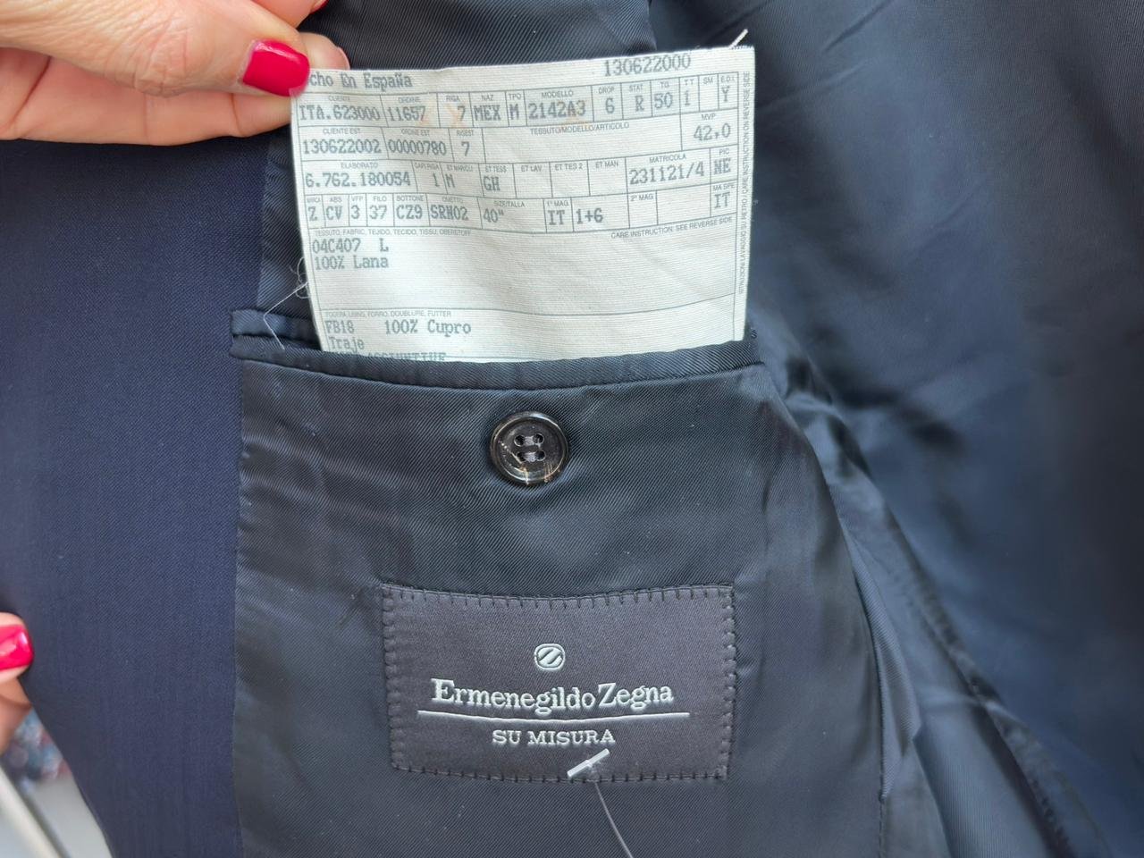 Traje Ermenegildo Zegna Su Misura Azul Marino a Raya Diplomática deLana - Imagen 2