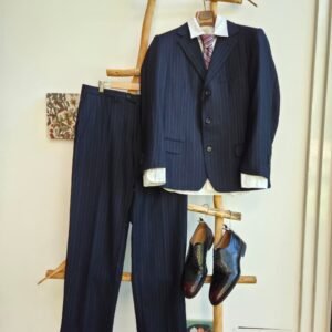 Traje Ermenegildo Zegna Trofeo Azul Marino Raya de Gis 100% Lana | Talla 50R | Hecho en España