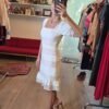 Vestido BCBG Color Hueso con Detalles Drapeados