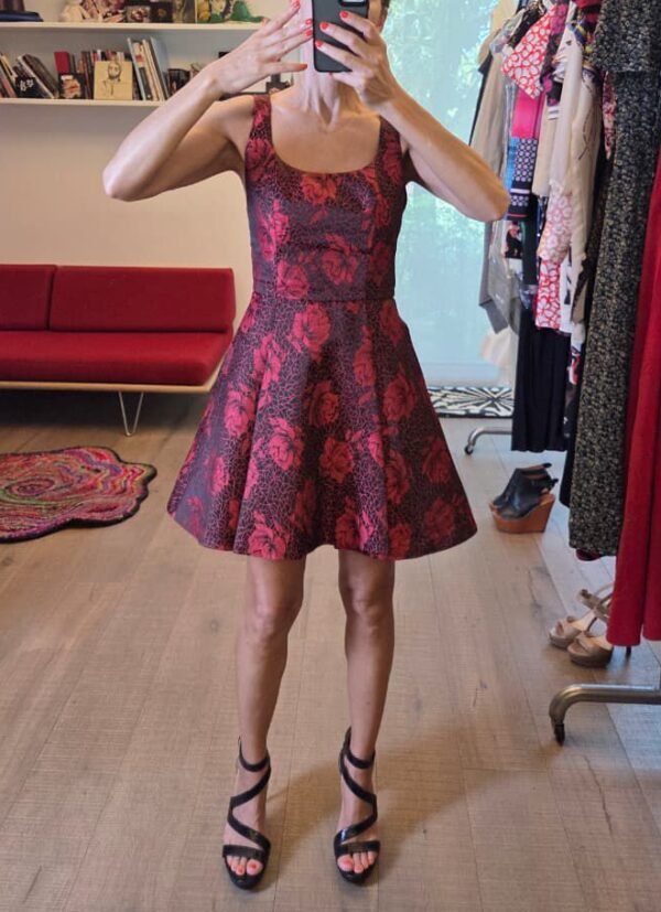 Vestido Alice + Olivia Floral Negro y Rojo Nuevo con Etiqueta