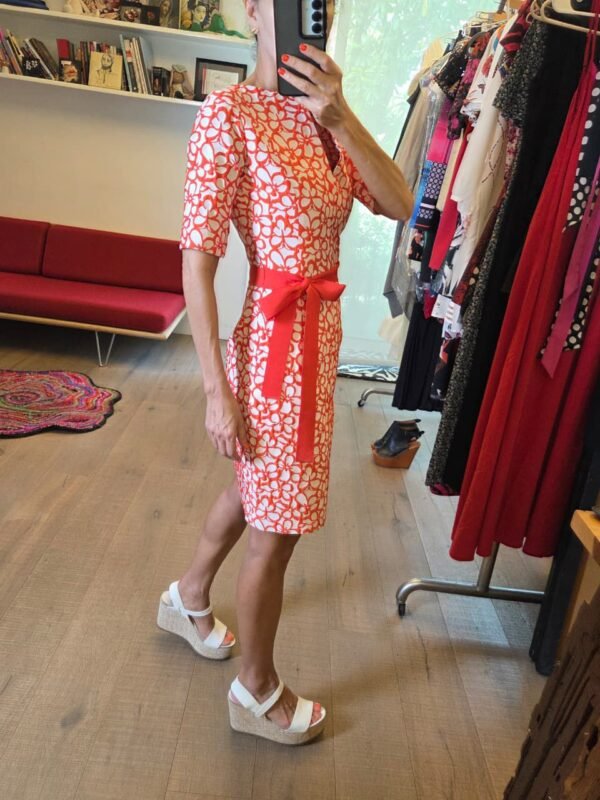 Vestido Purificación García Blanco con Estampado Anaranjado