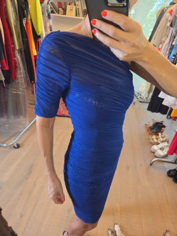 bcbg3 Vestido BCBG Azul Rey con Gasa y Lentejuela