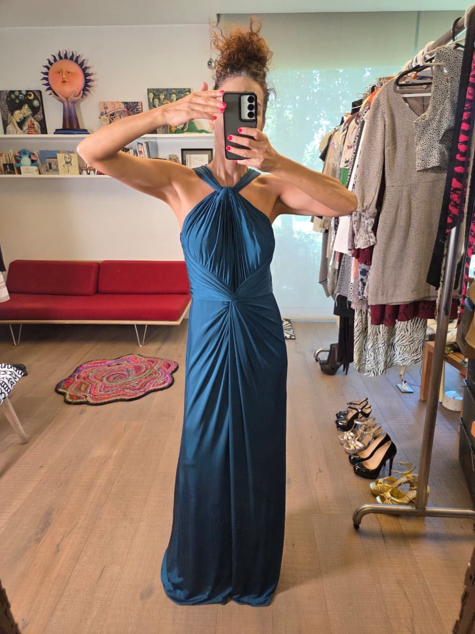Vestido de Noche TADASHI Azul Petróleo | Elegancia Drapeada